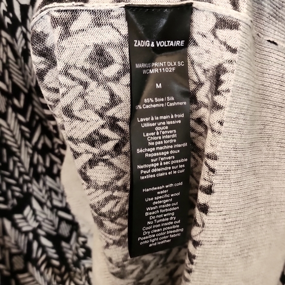 Zadig & Voltaire Markus silk cashmere blend black and white top size M - Picture 5 of 6